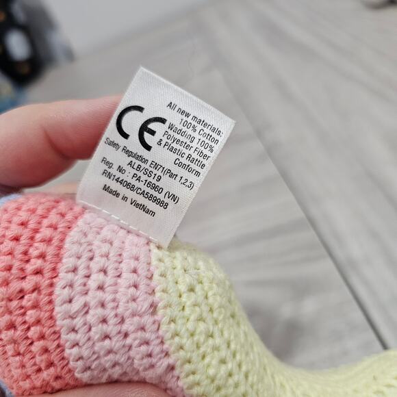 Albetta Plush Lot Pink White Floral Bunny Rabbit Knit Rainbow Rattle Floppy - Picture 10 of 10